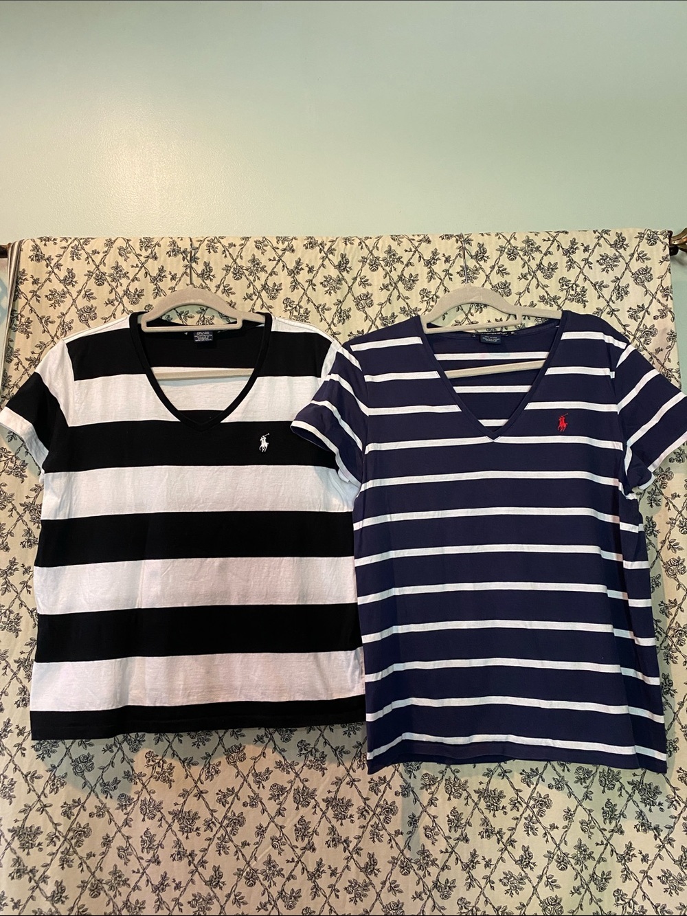 4 Ralph LaurenWomen’s Short Sleeve V-Neck Tees - Navy/White & Black/White Stripe - Picture 2 of 10